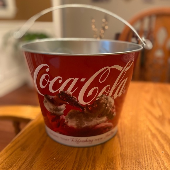 Coca Cola Other - Retro Coca Cola Red White Santa Tin Bucket wHandle EUC 7 1/2” Tall
